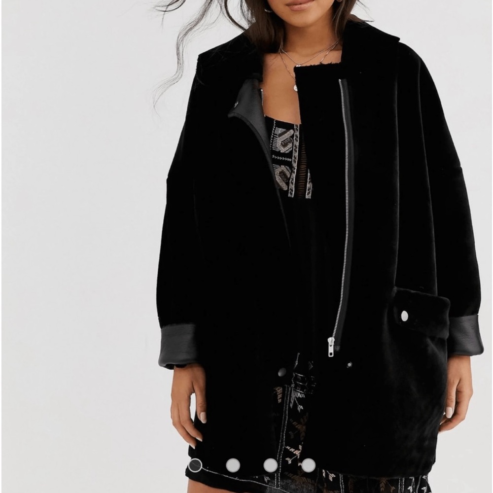Free People Lindsay Faux Fur Sherpa Leather Coat Jacket Black Women’s Size Small